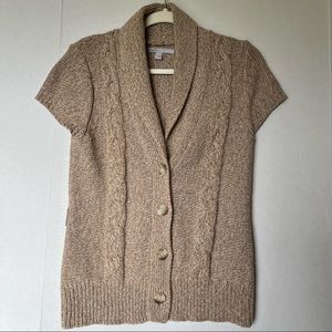 Old Navy women’s lambs wool blend short sleeve cable knit cardigan, L, tan